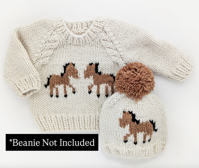 Pony Crew Neck Hand Knit Sweater