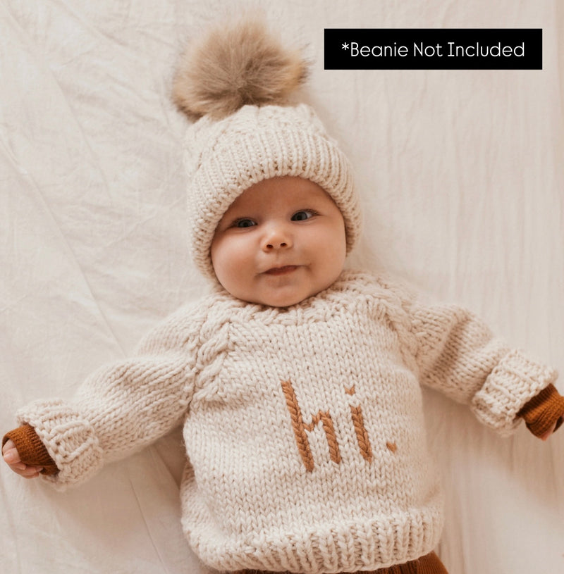 hi. Pecan Crew Neck Hand Knit Sweater