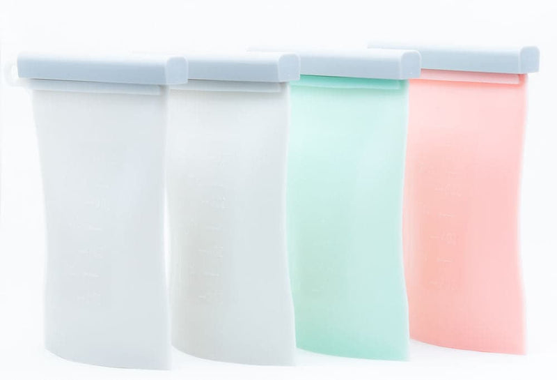 Junobie Reusable Silicone Milk Storage Bags - Mint, Peach & White 4 PACK - Little BaeBae