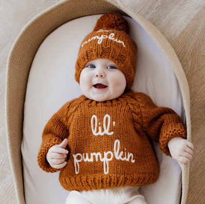lil' pumpkin Crew Neck Hand Knit Sweater