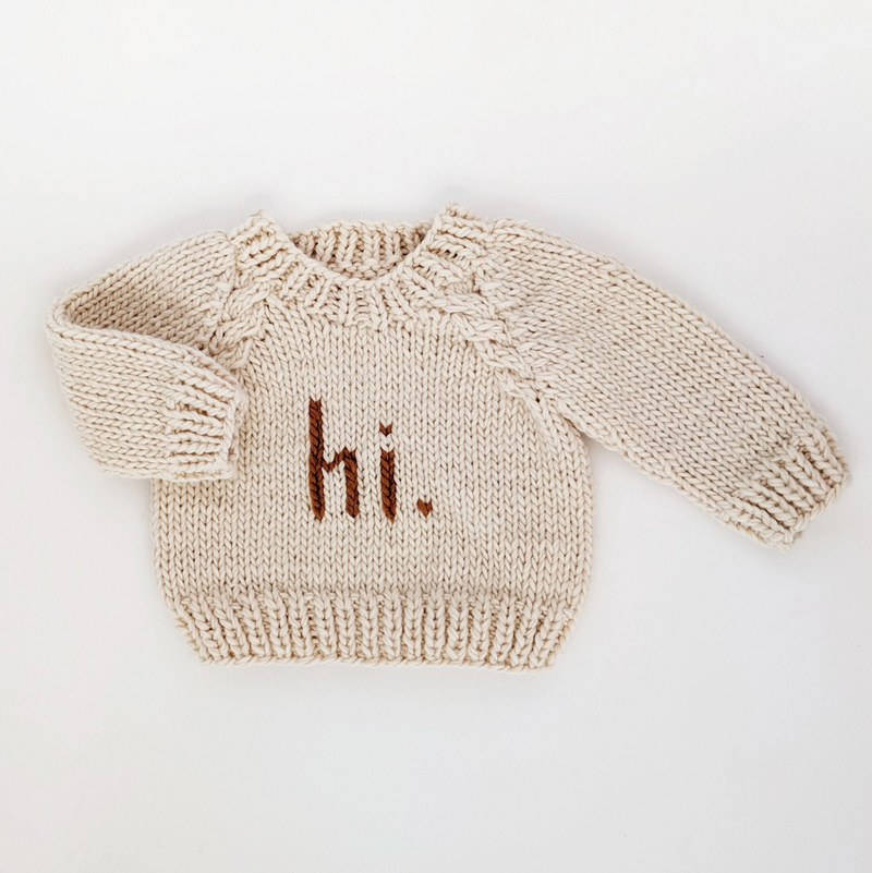 hi. Pecan Crew Neck Hand Knit Sweater