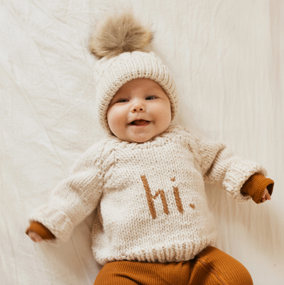 hi. Pecan Crew Neck Hand Knit Sweater