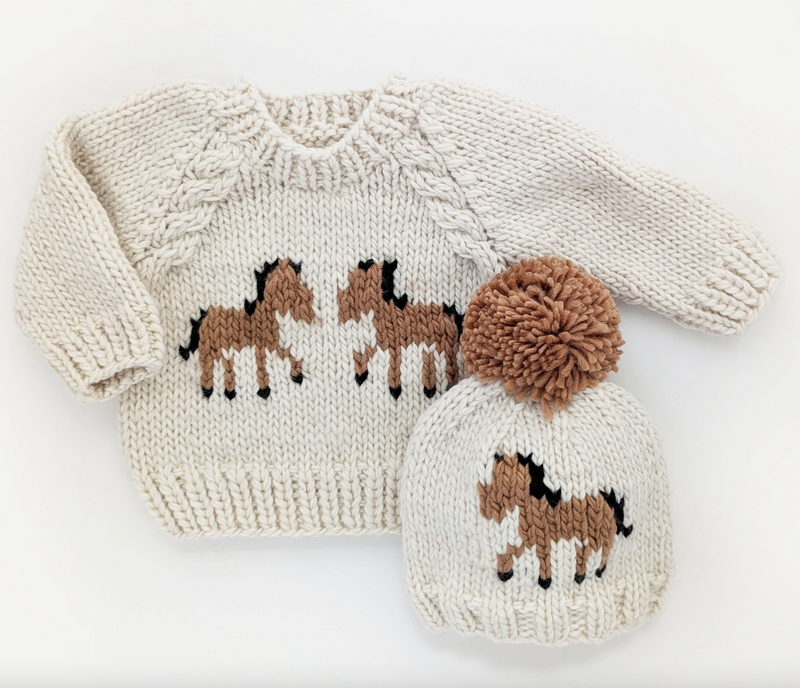 Pony Hand Knit Sweater + Beanie Bundle