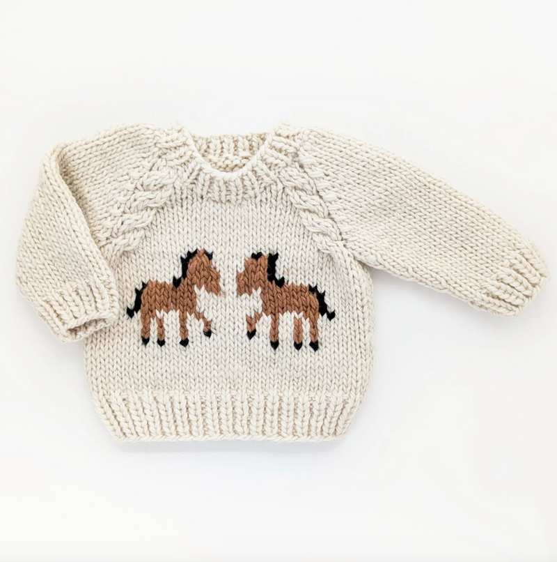 Pony Crew Neck Hand Knit Sweater