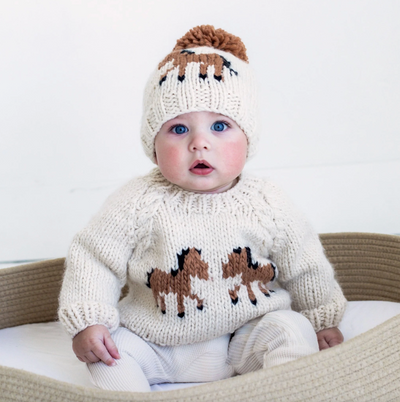 Pony Crew Neck Hand Knit Sweater