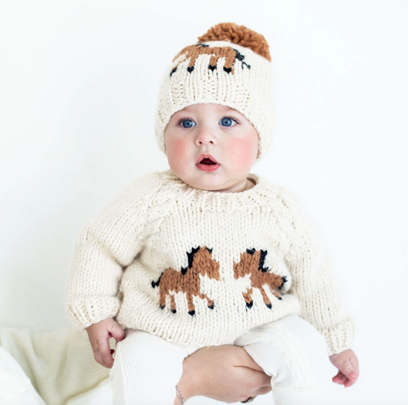 Pony Crew Neck Hand Knit Sweater