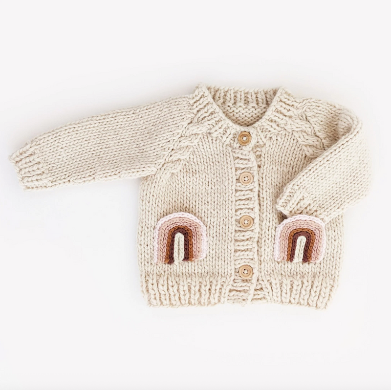 Rainbow Pocket Hand Knit Cardigan Sweater