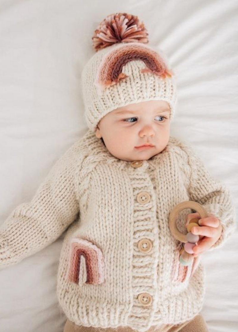 Rainbow Pocket Hand Knit Cardigan Sweater