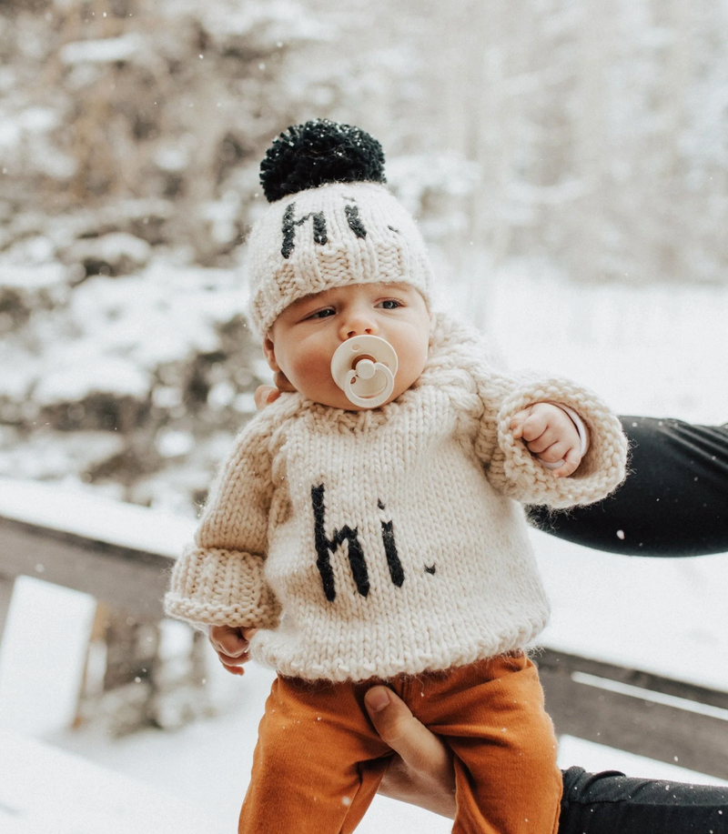hi. Black Crew Neck Hand Knit Sweater