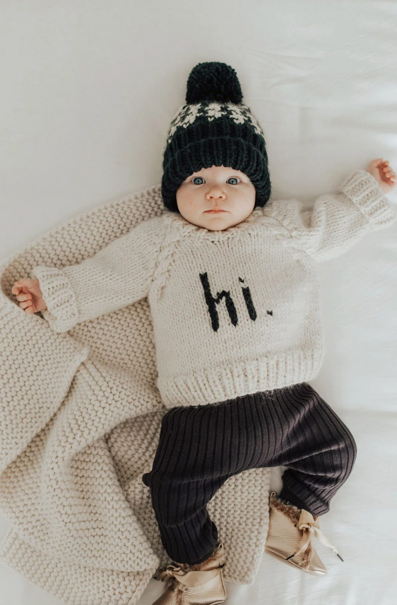 hi. Black Crew Neck Hand Knit Sweater