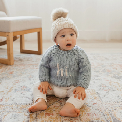 hi. Surf Blue Crew Neck Hand Knit Sweater