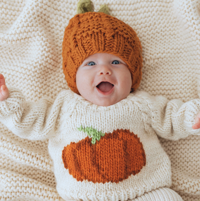 Pumpkin Crew Neck Hand Knit Sweater